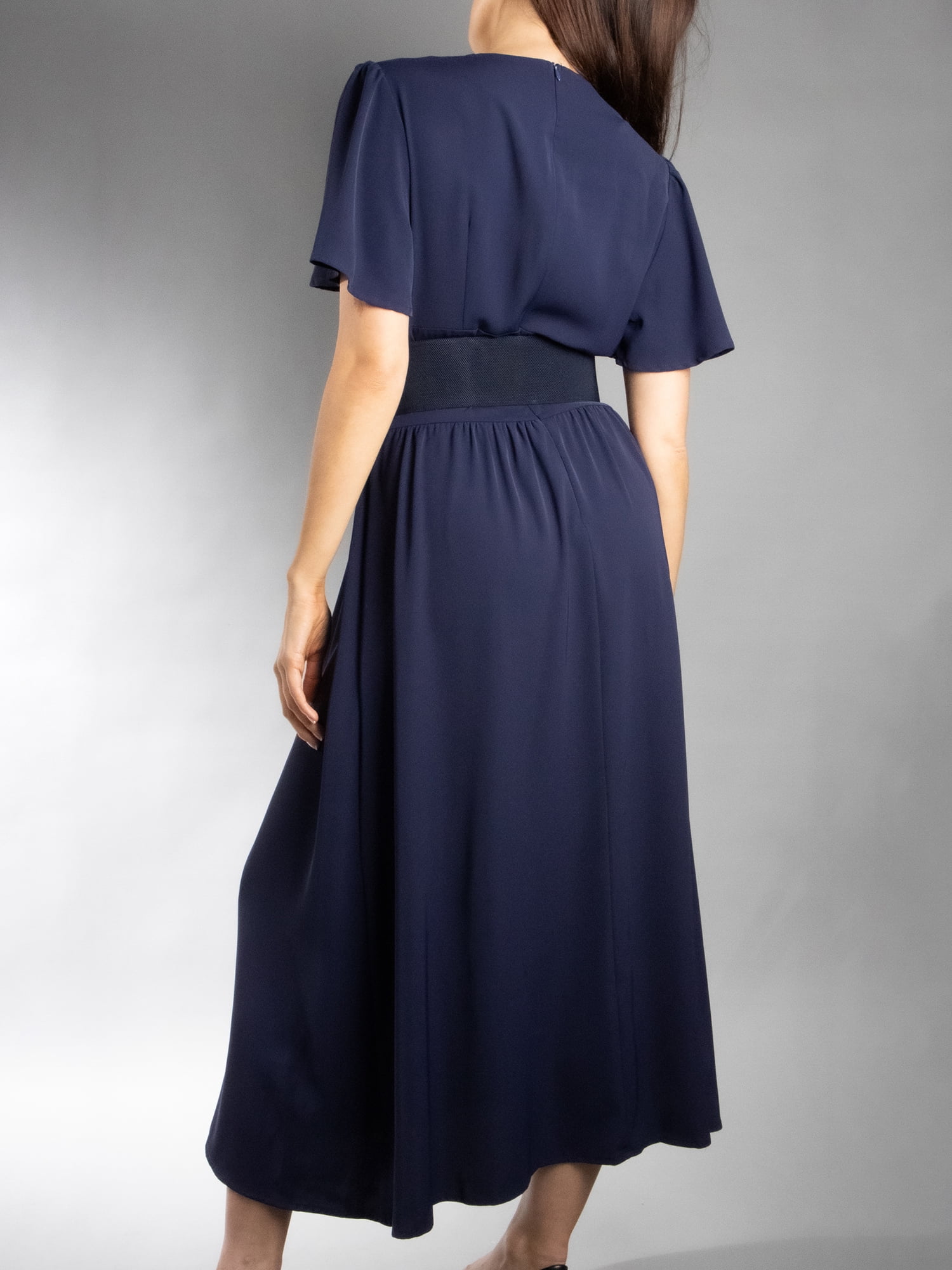 DARING DIVA Women's Elegant Flutter Sleeve Midi Dress S Navy