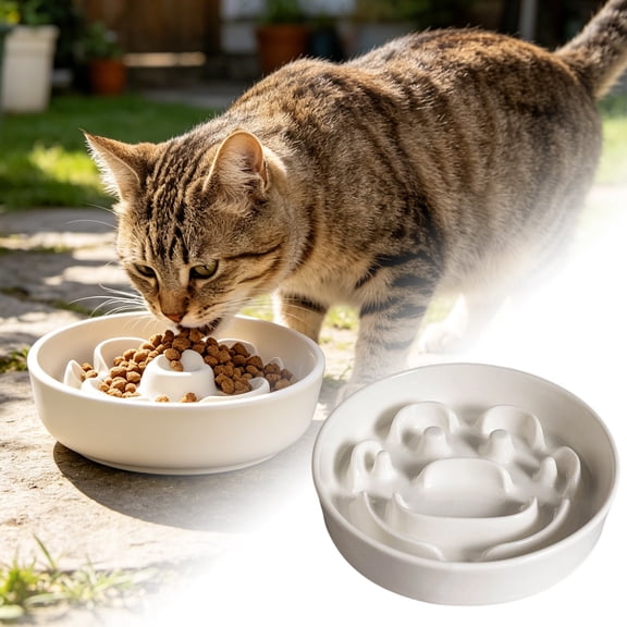 Slow Feeder Ceramic Pet Bowl Anti-Tip Non- Food Dish for Cats Small Medium Dogs Dry Wet Food Feeding
