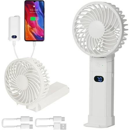 

2024 New Portable Handheld Fan 3 In 1 Portable Fan Rechargeable 4000Mah 3 Speed Wind With Base Usb Rechargeable Foldable Fan For Travel/Summer/Concerts/Lash (White)