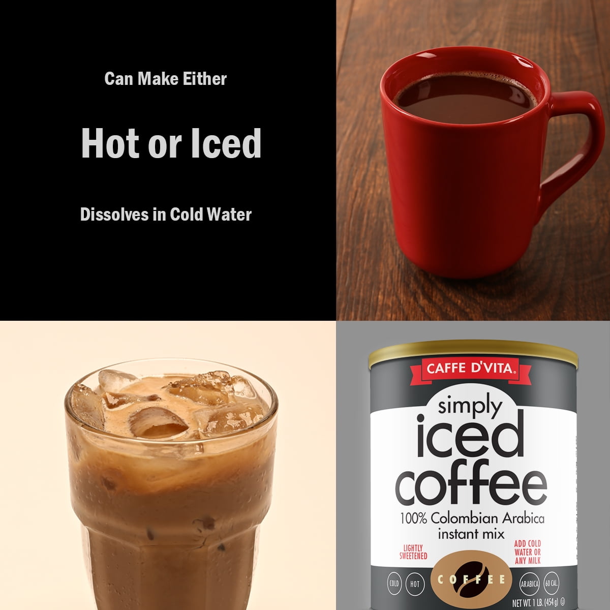 (6 Pack) Caffe D'Vita Simply Iced Coffee - Coffee, 16 oz Canister