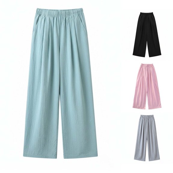 LIIPEE Palazzo Pants For Girls Baggy Wide Leg Elastic Waist Solid Color Casual Trousers Kids Comfortable Breathable Lightweight Cute Pants,10-12 Years