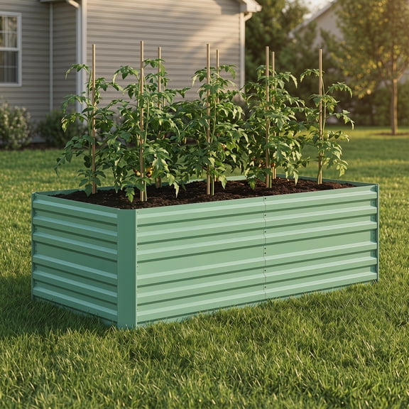 Zateety  Galvanized Raised Garden Bed Kit, Large and Tall Metal Planter Box for Vegetables, Flowers and Herbs, Reinforced, 6' X 3' X 2', Light Green