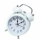 thumbnail image 2 of Reloj despertador de 3 pulgadas con dos campanas, moderno, de metal, mecánico, con timbre para mesita de noche, despertador silencioso a pilas, color blanco, 2 of 12