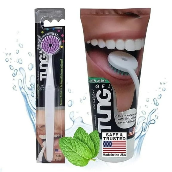 Peak Essentials - Tung Brush & Gel Kit - Tongue Cleaner for Adults - Tongue Scraper to Fight Bad Breath and Halitosis - Mouth Odor Eliminator - Fresh Mint