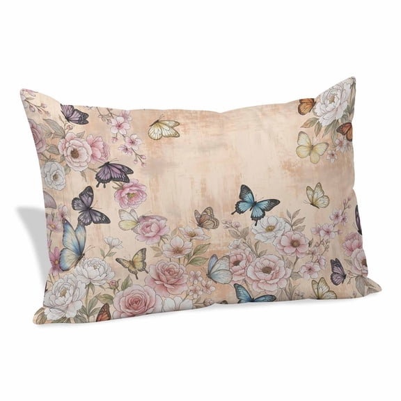 Vintage Spring Floral Pillow Covers 12"x20", Elegant Flowers Butterflies Farmhouse Soft Brushed Microfiber Breathable Throw Pillow Covers, Decorative Pillowcase with Zipper for Couch Sofa Bedroom