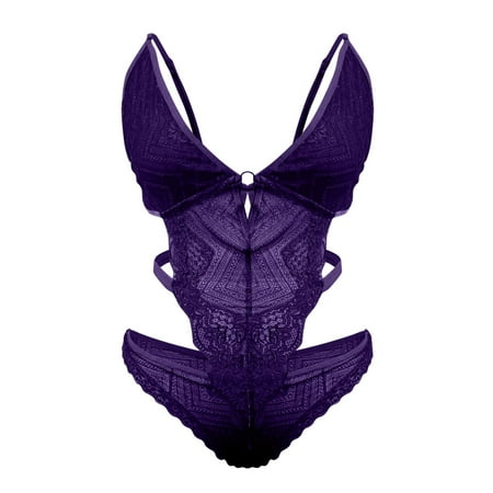 

Aayomet Lingerie for Women Ladies Valentine Women Lingerie Sleepwear Nightwear Lace Sexy Underwear Bodysuit Purple 5XL