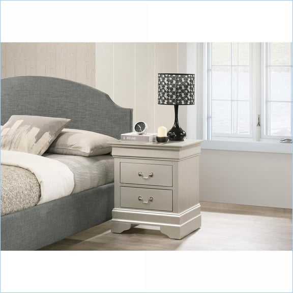 Silver Champagne Traditional Nightstand with 2 Drawers – No Assembly