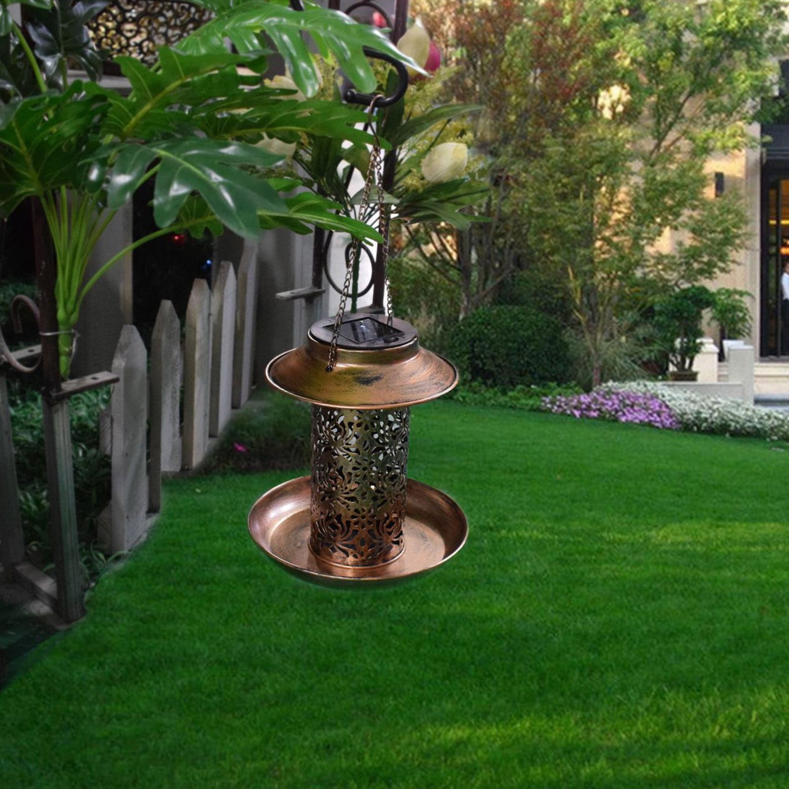 LACKUST Bird Feeders Outdoor Clearance,2-in-1 Solar Bird Feeder and Street Lamp with Metal Tray for Garden,Multicolor