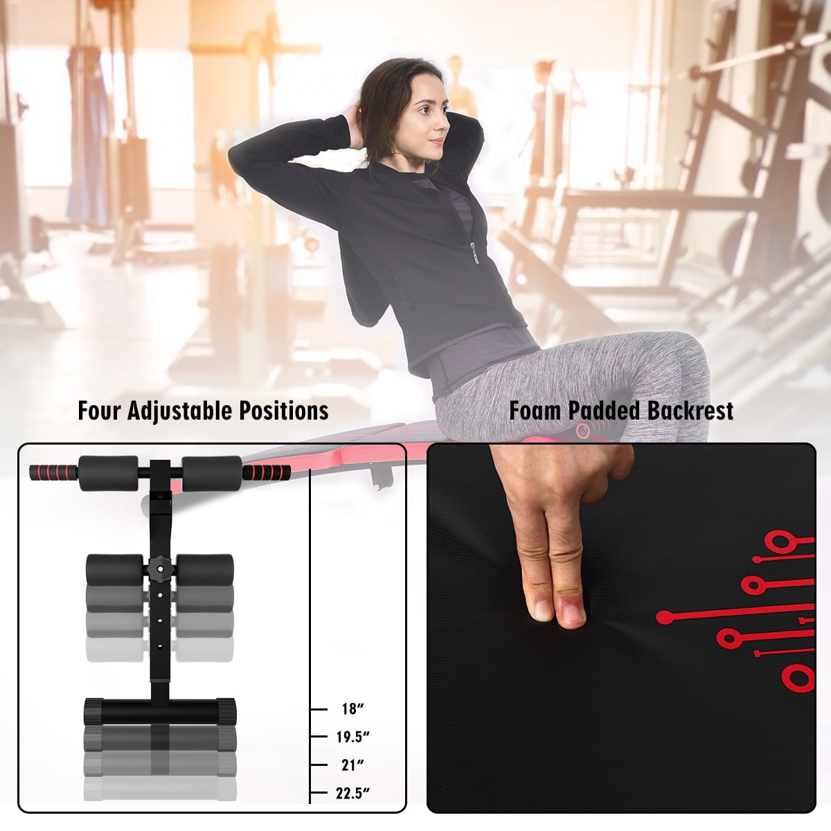 Costway Folding Weight Bench Adjustable Sit-up Board Curved Decline Bench Red