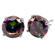 TRUSTMARK JEWELERS Trustmark 9mm Brilliant Cut Simulated Mystic Rainbow Topaz Ice CZ Silver Cast Basket Earrings
