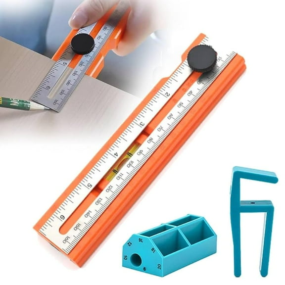 Adjustable Positioning Marking Protractor Tools, 6.6in Multi-Angle Scribing Ruler Multifunctional Spirit Level Gauge Ruler Angle Finder Woodworking with Drilling Positioning for Drawer Door Holes (D)
