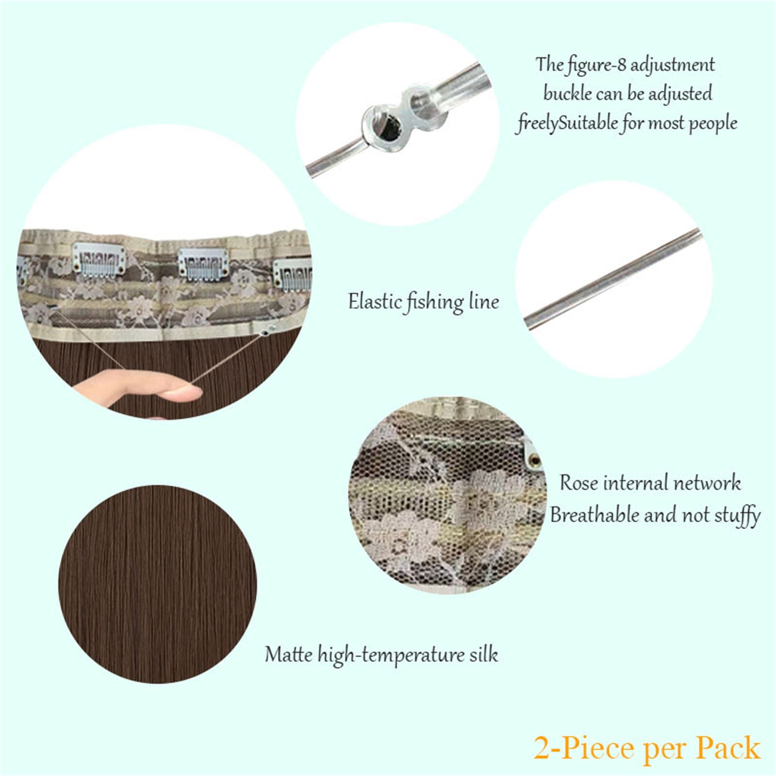 2 Pack 18 In Halo Hair Extensions, Glueless Wigs Pre Plucked Pre Cut, Synthetic Fiber Wig for Women