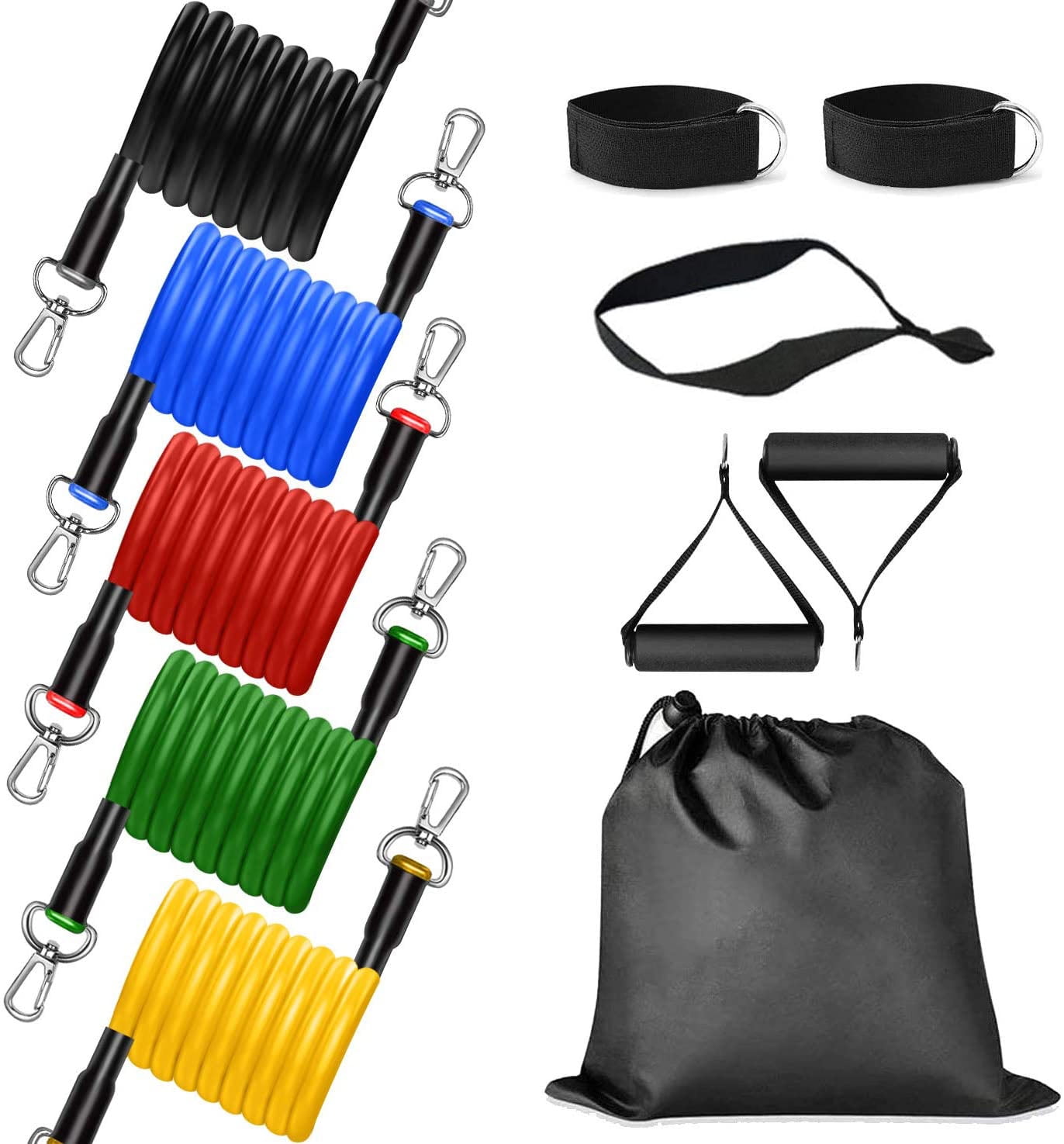 Resistance Bands Set, 5 Stackable Exercise Bands with Door Anchor, 2