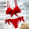 thumbnail image 4 of WREESH Womens Two Piece Swimsuit Bikini Set Solid Color Split Backless Bow Swimsuit Beach Bathing Suit Red, 4 of 8