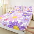 thumbnail image 3 of jejeloiu Graffiti Daisy Flower Twin Sheet Sets,Cartoon Plant Floral Twin Fitted Sheet,Purple Pink White Flat Sheet For Teens,Microfiber Room Decorative,3-Piece, 3 of 7