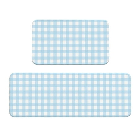 

Kitchen Floor Mat 2 Sets Of Anti-Fouling Absorbent Quick-Drying Floor Mat For Kitchen Door Mat Laundry Room Restaurant Office Farm Light Blue Gingham