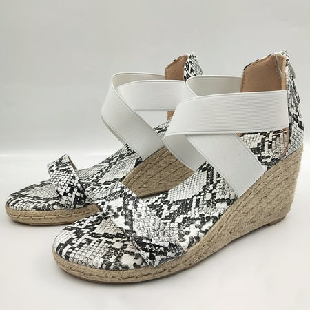 

Sandals for Women Open Toe Casual Wedges Sandal Cross Ankle Strap for Summer 36 Snake Pattern