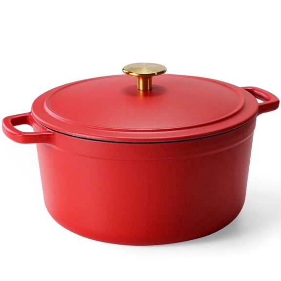 Carote Enameled Cast Iron Dutch Oven, 5QT Pot with Lid for Cooking, Roasting, Baking & Braising, Easy Cleaning, Red