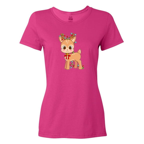Inktastic Cute Christmas Reindeer with Christmas Lights Women's T-Shirt
