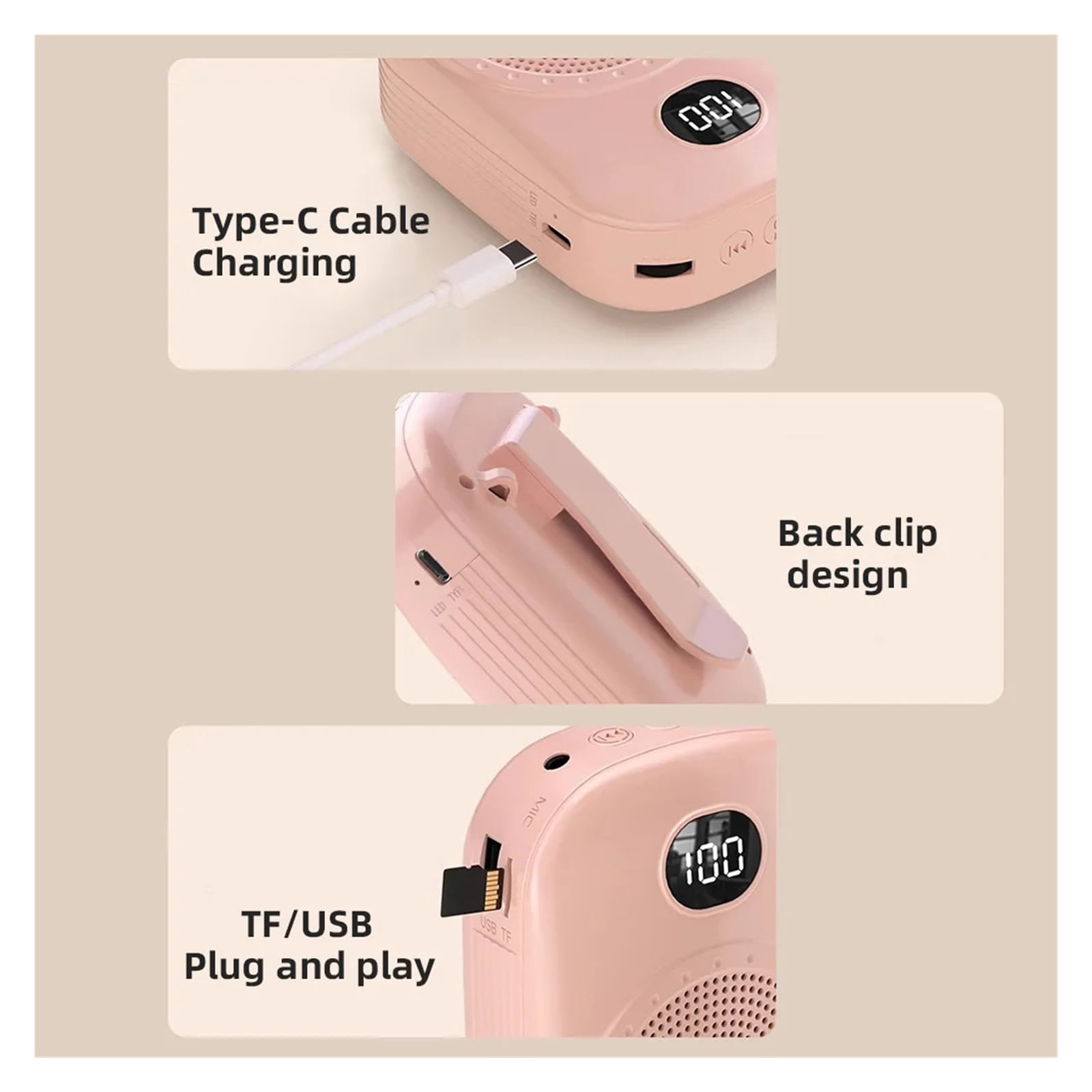 8W 4600mAh Wireless Voice Amplifier Multifunctional Portable Personal Voice Speaker With Microphone Display For Teachers Speech ,Powerful Voice Amplifier