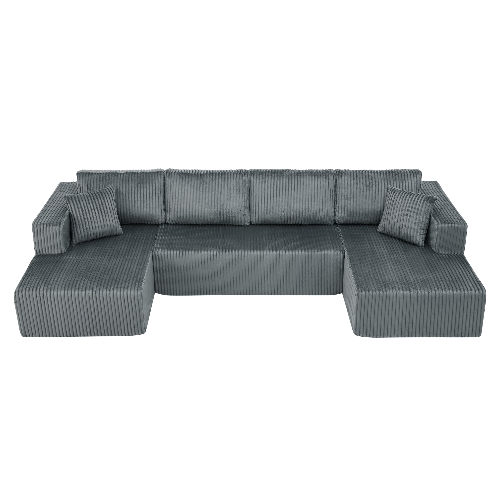 Leumius 132" U Shaped Modular Sectional Sofa,Modern Minimalist Corduroy Boneless Cloud Sofa with Double Chaise,Memory Foam Sectional Couch with Deep Seat for Living Room, No Assembly,Dark Gray