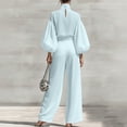 thumbnail image 4 of Cagogo Women Plus Size High Neck Puff Sleeve Blouse Wide Leg Pants Two Piece Set Solid Elegant Casual Matching Lounge Sets Loose Comfy Outfits Travel Airport Clothes, Blue 2XL, 4 of 7