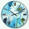 thumbnail image 1 of DesignArt Handpainted White Flower on Blue I Large Wall Clock, 1 of 2