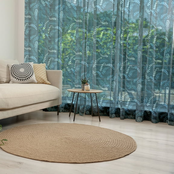 Indigo Tulle Curtains with Rod Pocket, Dark Green Backdrop Floral Swirl Leaves Branches Details Image, Sheer Drape for Wedding Party 2 Panels, 7 Sizes, Turquoise Pale Blue, by Ambesonne