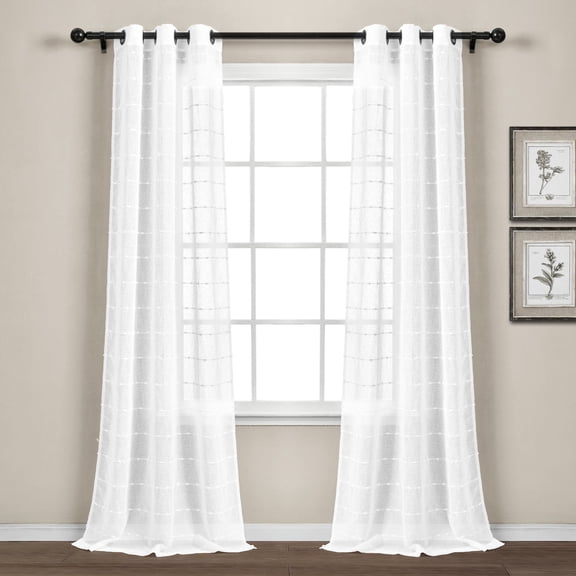 Lush Decor Farmhouse Textured Sheer Collection Farmhouse White Textured Grommet Sheer Curtain Sets, 38" x 84" (2 Panels)