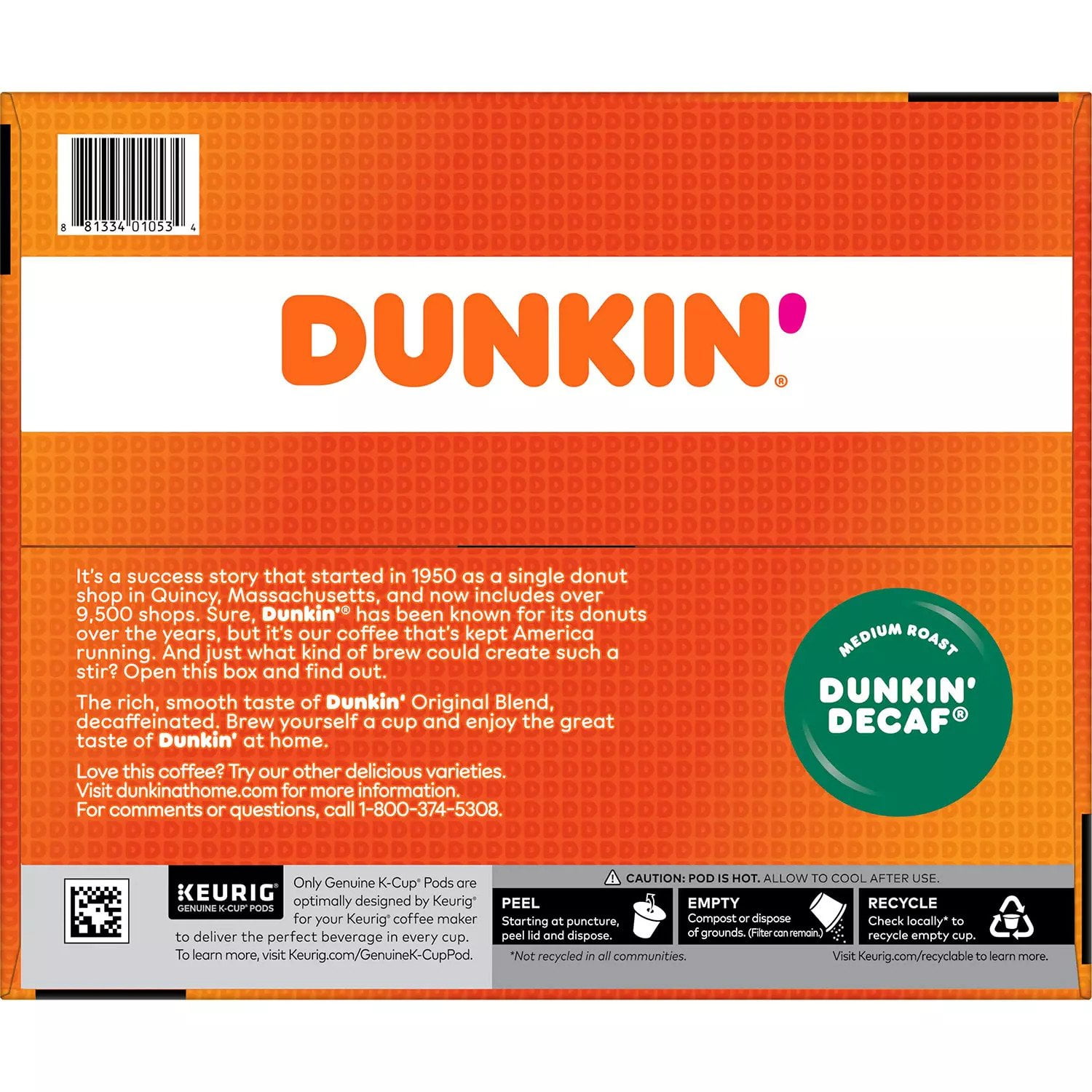 Dunkin' Decaffeinated Medium Keurig Coffee Pods, 54 Ct