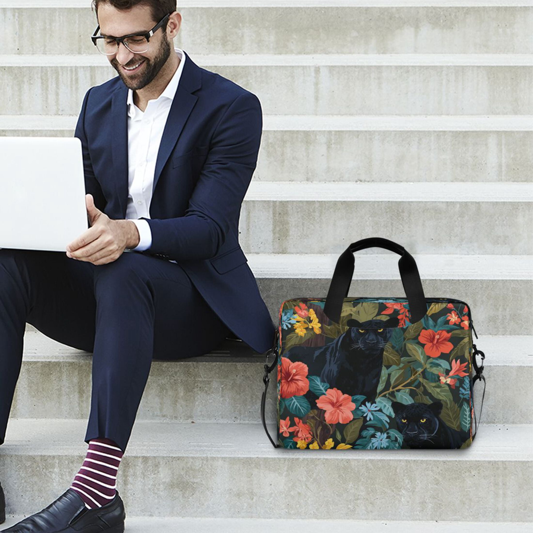 16" Laptop Tote Bag Laptop Sleeve Case Computer Briefcase for Work & Travel Black Panther in The Jungle