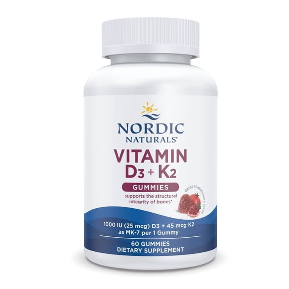 Nordic Naturals Vitamin D3 K2 Gummies, 1000 IU, Great Taste, Non-GMO 60 Ct