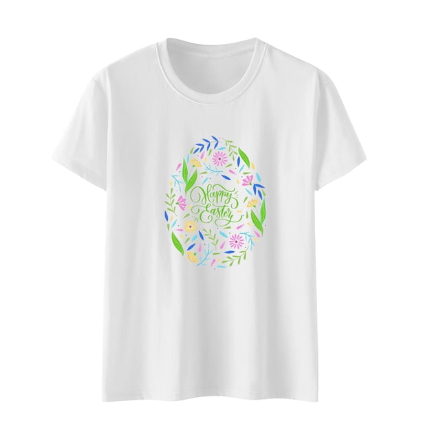 Tops con estampado de Pascua de manga corta con cuello redondo para mujer Fridja bn4620