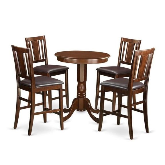 Counter Height Pub Table & Chair & 4 Bar Stools with Backs, Mahogany