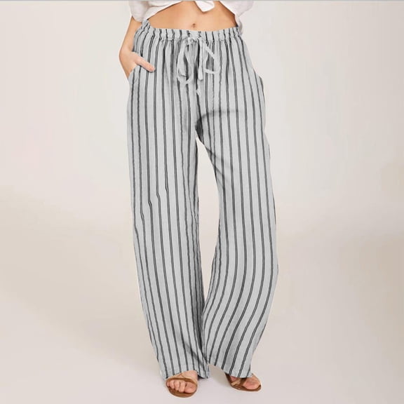 Women's Casual Wide Leg Pants with Drawstring Waist and Pockets, Loose Fit Trousers for Daily Wear