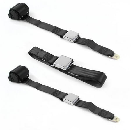safeTboy  Black Retractable Bench Seat Belt Kit for 1966-1973 Jeep Commando Airplane 2 Point - 3 Belts