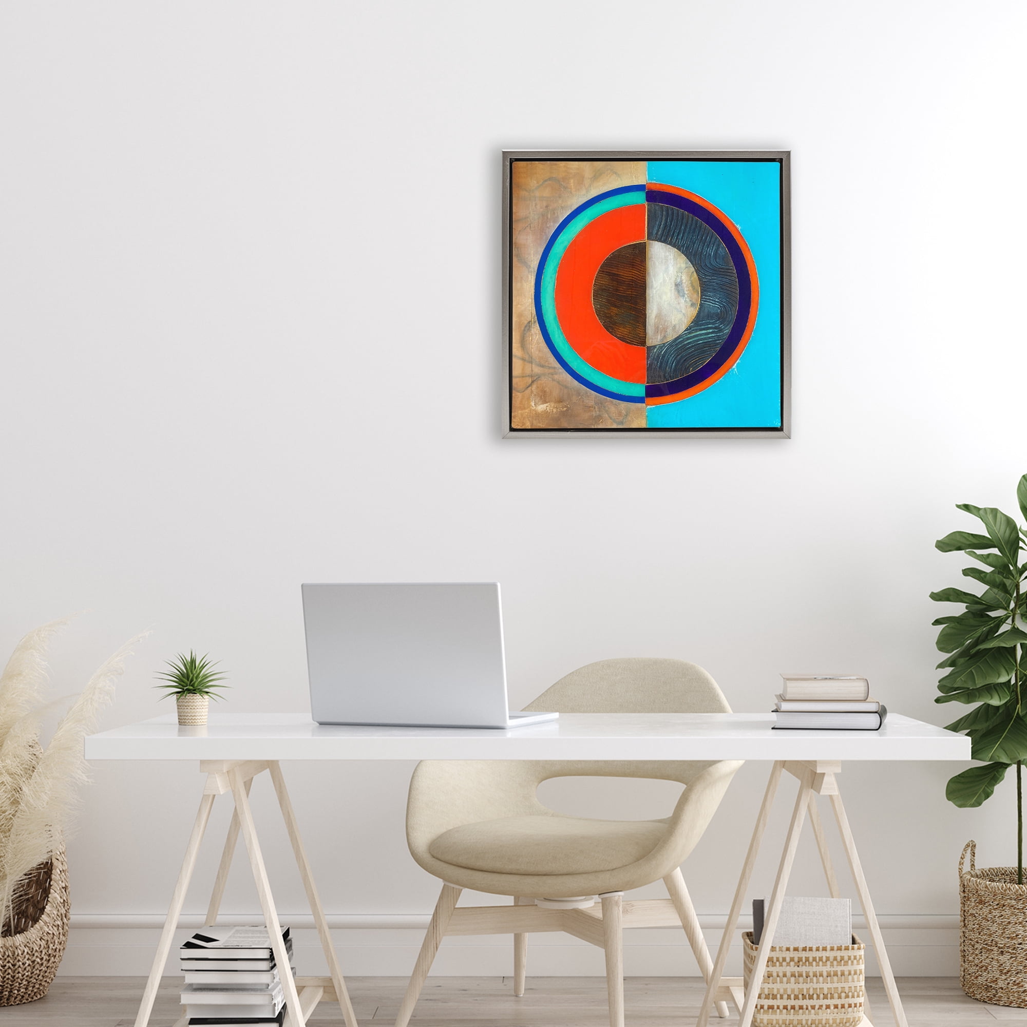 Stupell Industries Red Arc Summer Circle Gray Framed Floater Canvas Wall Art, design by Matthew Finger