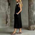 thumbnail image 5 of ClodeEU Women's Sleeveless Peter Pan Collar Contrast Trim Midi Dress, Casual A-Line Sundress with Pockets Black,Women's Plus L, 5 of 6