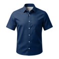 thumbnail image 5 of Casual Print Short Sleeve Shirt for Men Button Front Pocket Chest Top Breathable Summer Lightweight Blouse Work Travel Out Navy L, 5 of 6