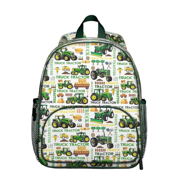 Green Tractors Pattern Backpack Backpack for School,Schoolbag with Adjustable Shoulder Straps & Padded Back,13.8"x11.4"x6"