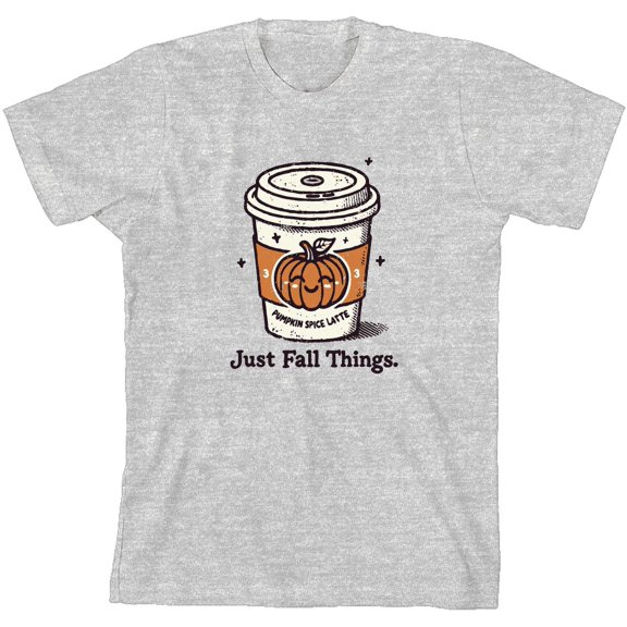 Just Fall Things Pumpkin Spice Latte Youth Heather Gray Crew Neck Short Sleeve Tee-Medium