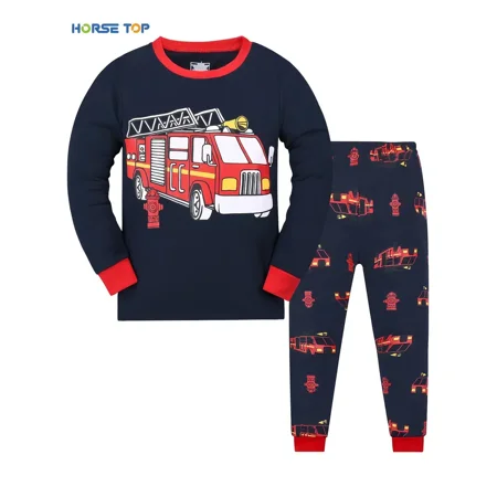 

GEDER-F Boys Firtruck Long-sleeve Sweatshirt + Pants Pajamas Set Kids Clothes