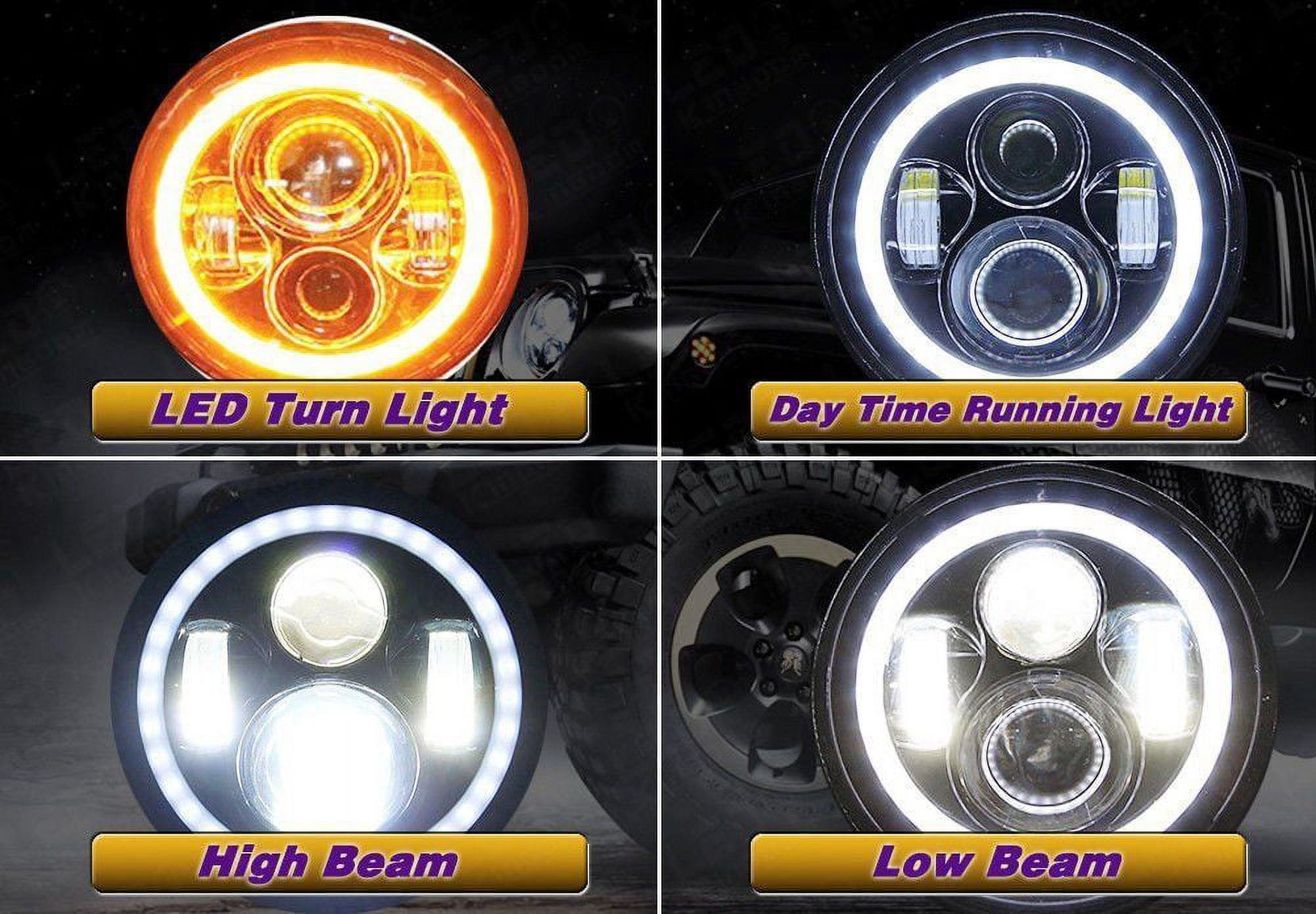 Egreaten Two 7" Round CREE LED Headlight Halo Ring Angel Eyes DRL Light Jeep Wrangler JK