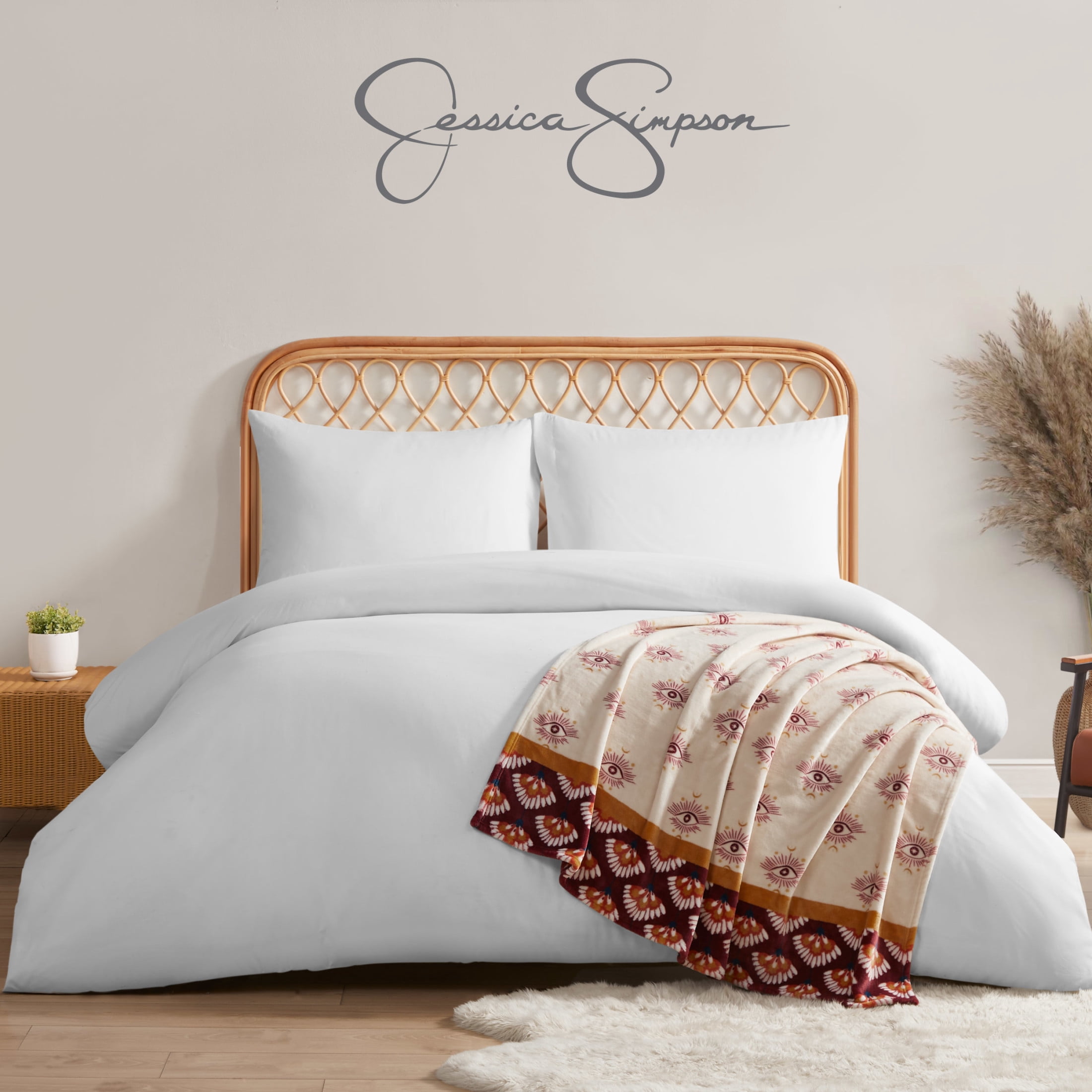 Jessica Simpson Plush Throw Blanket, Burgundy / Red, 50" x 70"