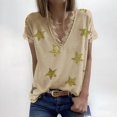 thumbnail image 2 of Gibobby Camiseta de manga corta con cuello en V Camiseta suelta informal con cuello en V para mujer, blusa manga corta con estampado(Caqui,M), 2 of 5