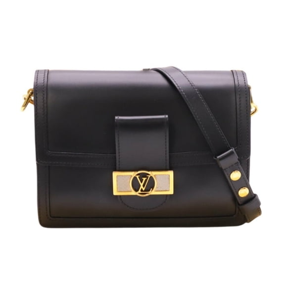 Pre-Owned LOUIS VUITTON LV Lock Calfskin Leather Dauphine MM M55821 Shoulder Bag in Black and...