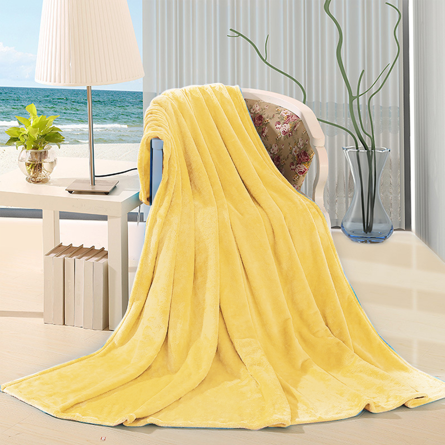 Howarmer Yellow Fuzzy Bed Blanket Queen Size Soft Flannel Fleece Blankets All Season