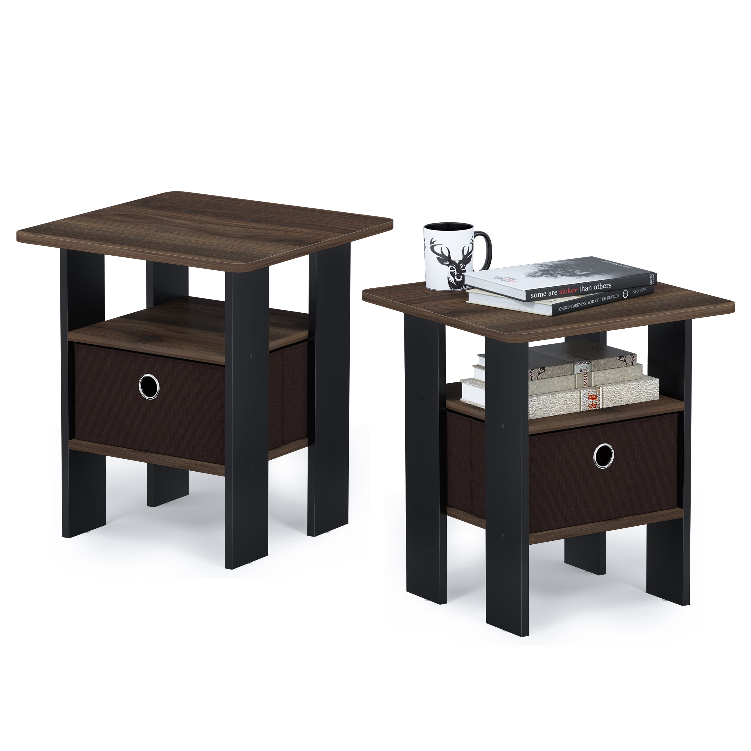 Furinno Petite End Table Bedroom Night Stand Set Of Two Multiple Finishes Walmart Com Walmart Com
