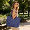 thumbnail image 4 of 16.1 Inch Quilted Puffer Tote Bag Large Work Shoulder Travel Bag for Women Beach School Tote Handbags, Quilted Carry On Bag for Travel Gym, 4 of 5