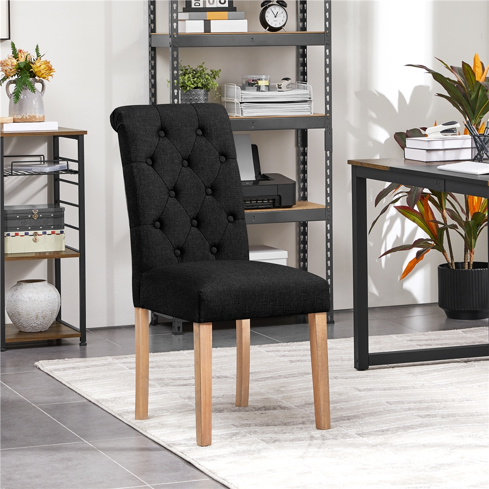 Alden Design Tufted High Back Dining Chair Set of 2, Black photo 2
